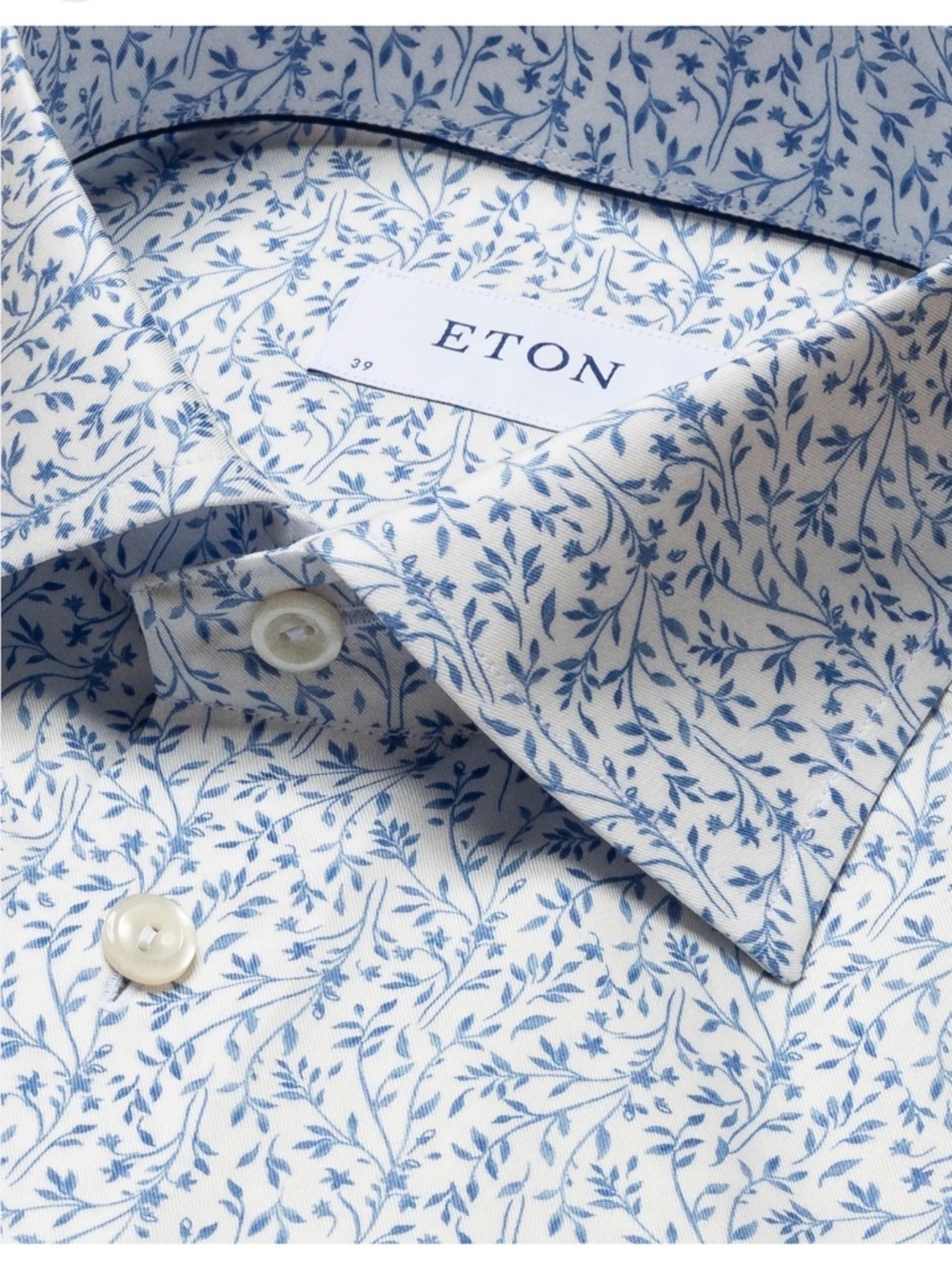 NWOT Eton White Floral Signature Twill Print Button Down Shirt Size 16 / 41
